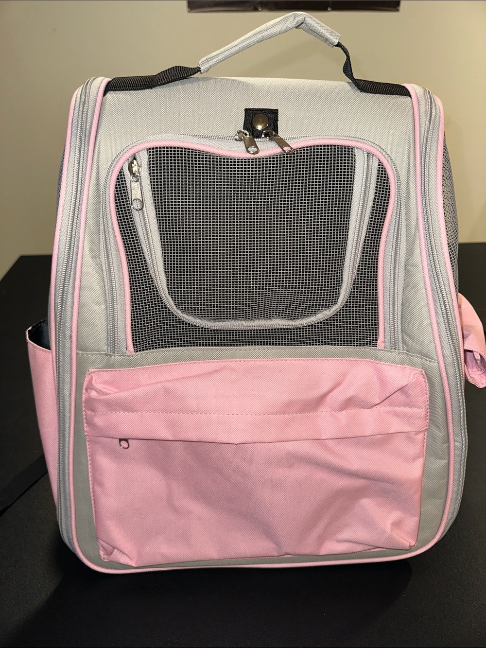 Small Pet Carrier Backpack - Pink and Gray Travel Carrier